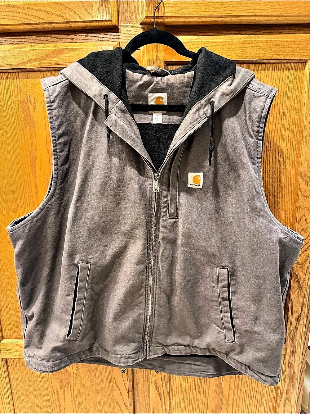Carhartt Relaxed Fit Washed Duck Fleece-Lined Hooded Vest Gray 2XL